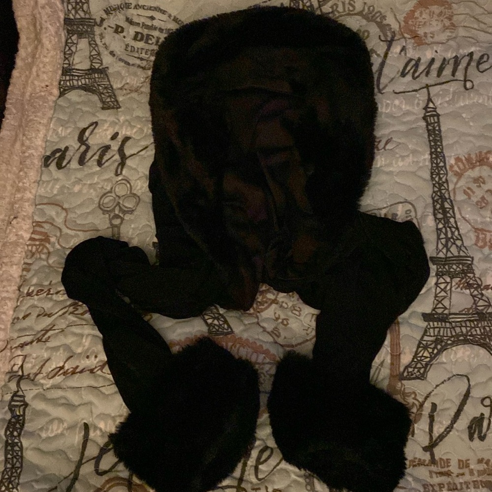 Black shrug with sleeves - fur collar and cuffs
